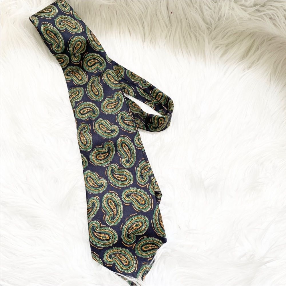 FENDI blue green paisley print made in Italy tie